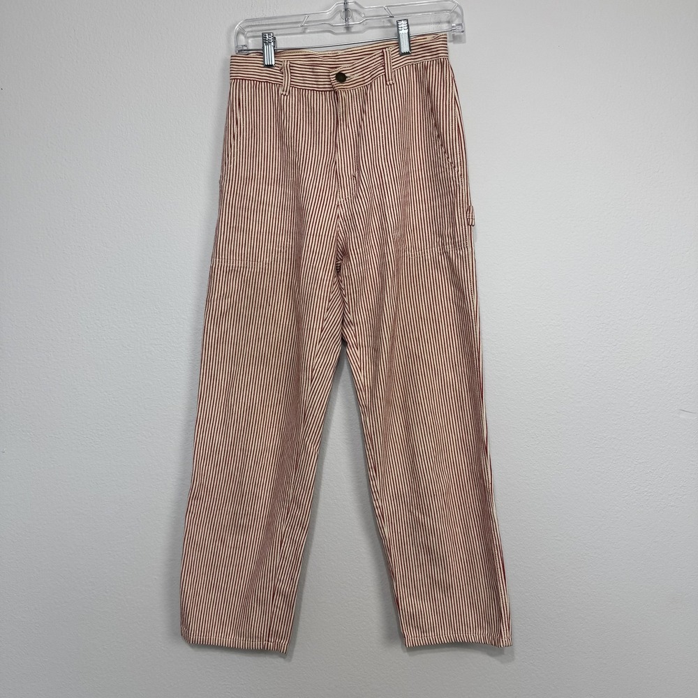 Lykke Wullf Pants Women's Medium Red White Stripe Carpenter Denim USA High Rise